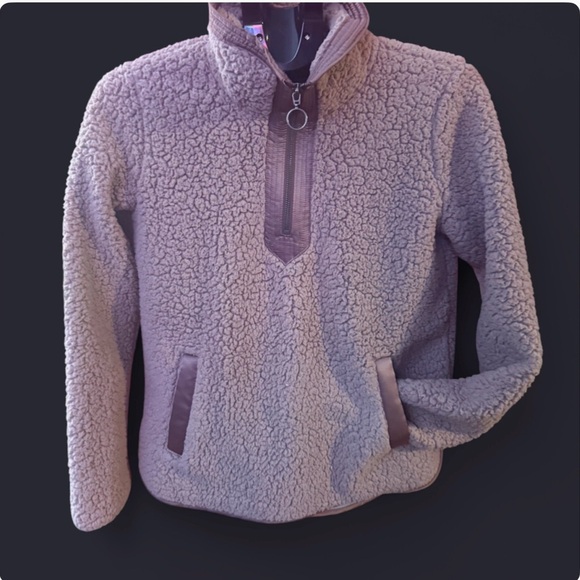 Abercrombie & Fitch Sherpa Quarter Zip Pullover XS | Mauve Taupe Fleece - Picture 3 of 5